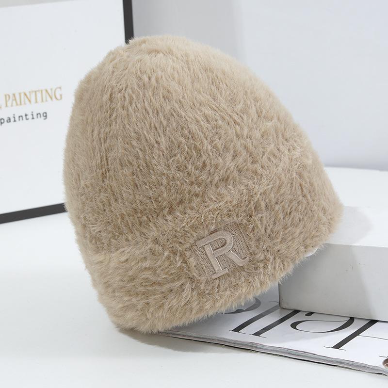 New Hat for Women's Warm Imitation Mink Knitted Hat Korean Style Versatile Windproof Ear Protection Wool Hat Versatile Cold Hat Men