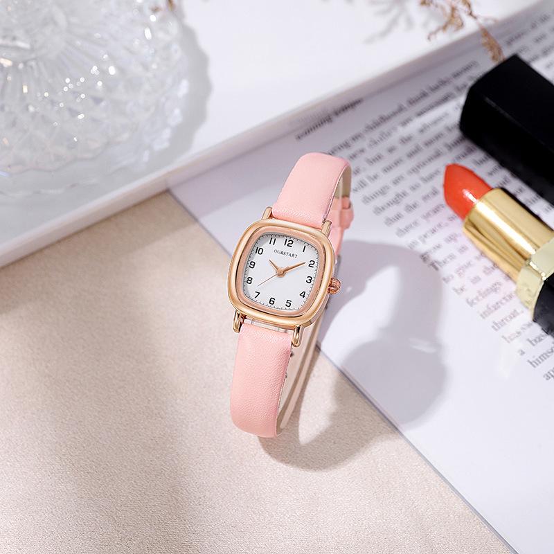 Women's Leather Strap Square Wristwatch - Elegant, Fashionable Quartz Timepiece for Students