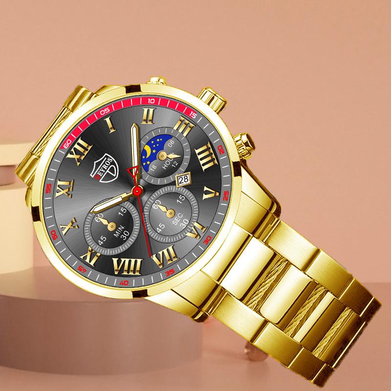 Watch Gold Four-Piece Men'S Accessories Watch Necklace Bracelet Cross Necklace