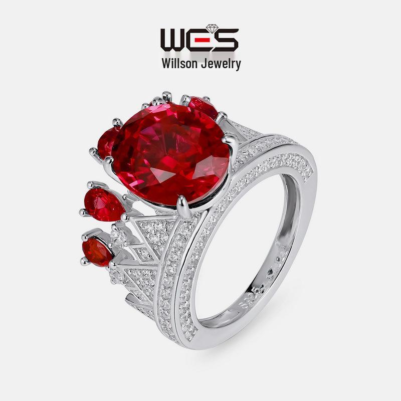 

Elegant S925 Silver Ring with Lab-Grown Ruby & Sapphire: A Luxurious Cross-Border Design for Women HK 13#