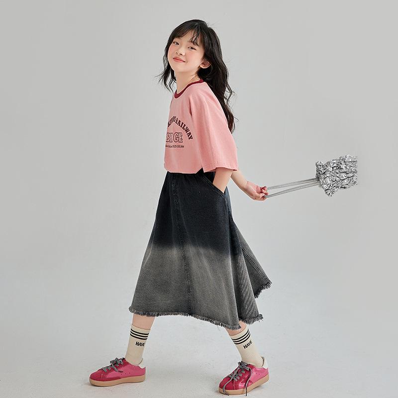 Girls' Summer 2025 Trendy Short Sleeve T-shirt - Thin Style for Big Kids