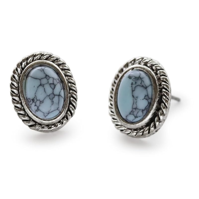 

[Jewel Box] JewelVOX earrings ladies Compatible with metal allergies marble turquoise style stone titanium post adult (blue)