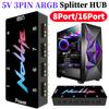 Contrôleur ARGB 5V 3 broches Prise en charge SignalRGB OpenRGB Contrôleur de Hub de Ventilateur ARGB Alimentation SATA 8/16 Voies pour Interface de Carte Mère Étendue