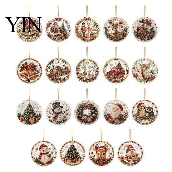 Office Holiday Decorations Christmas Acrylic Hanging Ornament, 2D Flat Double Side Printed Home Decor Santa Snowman Pendant for Tree Window, Festive