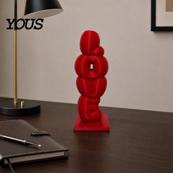 Delicate Texture Vase Decorative Flower Vase, Love Shape Design Letter Stacking 3D Printed Smooth Surface Ornament for Valentine Day