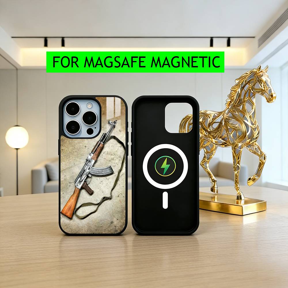 Cool AK47 Handgun G-Gun Phone Case For iPhone17,16,15,14,13,12,11 Plus,Pro Magnetic For Magsafe Wireless Charging