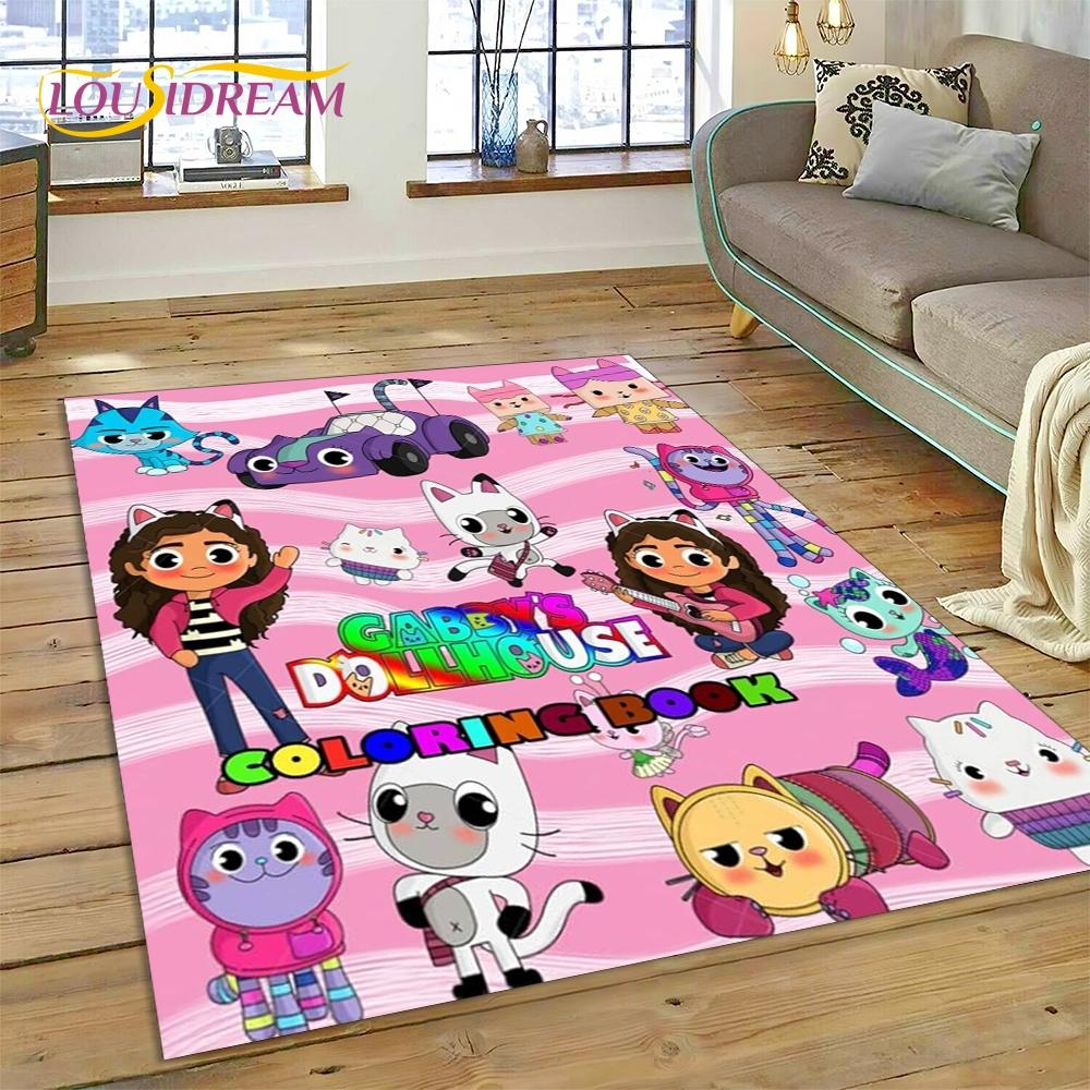 Cartoon Cute Gabbys Dollhouse Girl Rug Carpet for Living Room Bedroom Home Decor,Non-slip Decoration for Sofa Doormat Gifts Kid