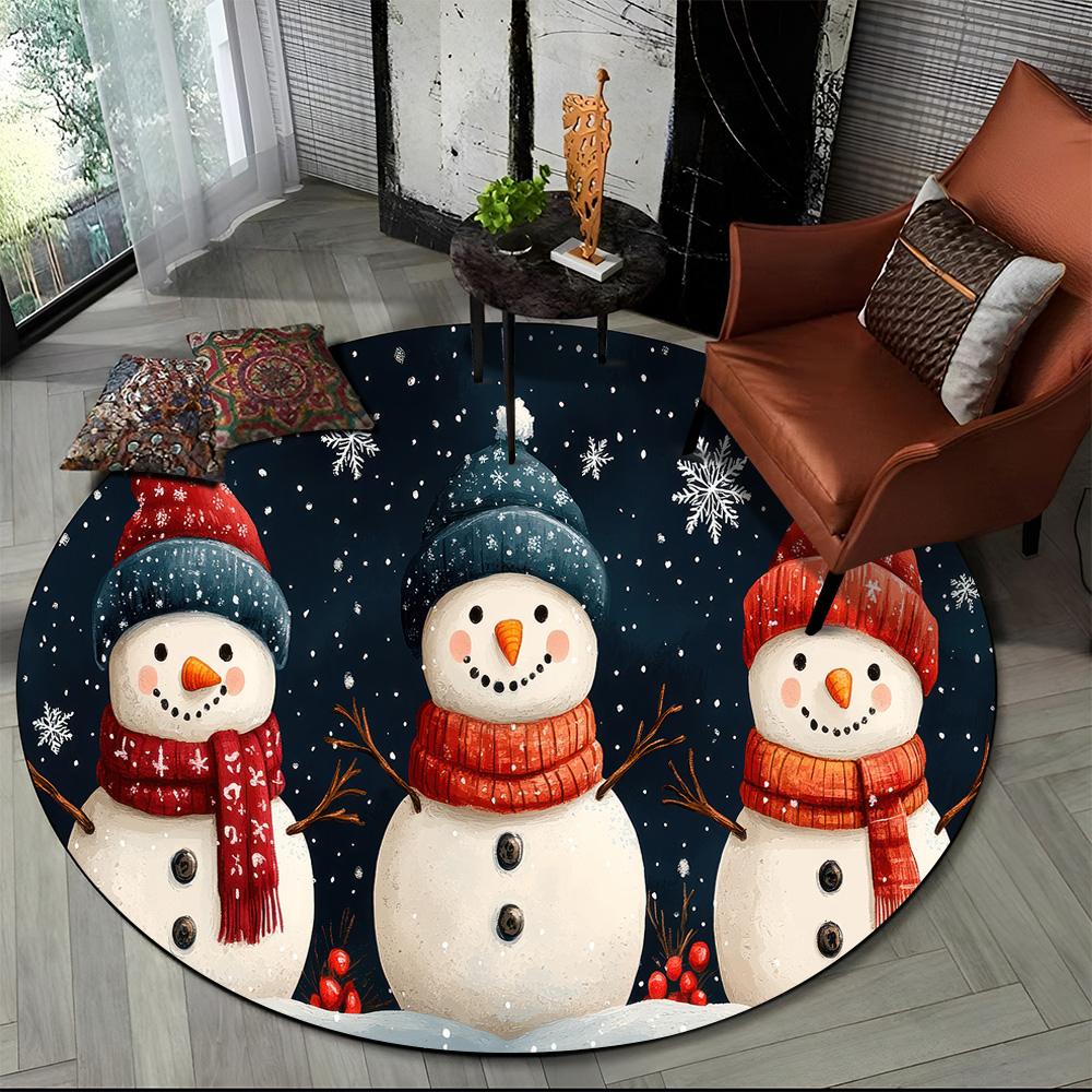 Merry Christmas Cartoon Santa Claus Snowman New Year Round Carpet Rug for Bedroom Living Room Sofa Decoration,Decor Floor Mat