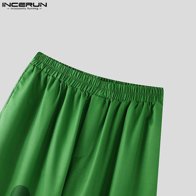 INCERUN Men Casual Loose Elastic Waist Print Long Wide Legs Pants Trousers