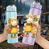 1PC Twin Country Sheep Dolls 750ml Color Plastic Sports Water Bottle Leakproof Flip Straw Lid Suitable for Sports Office Home Use