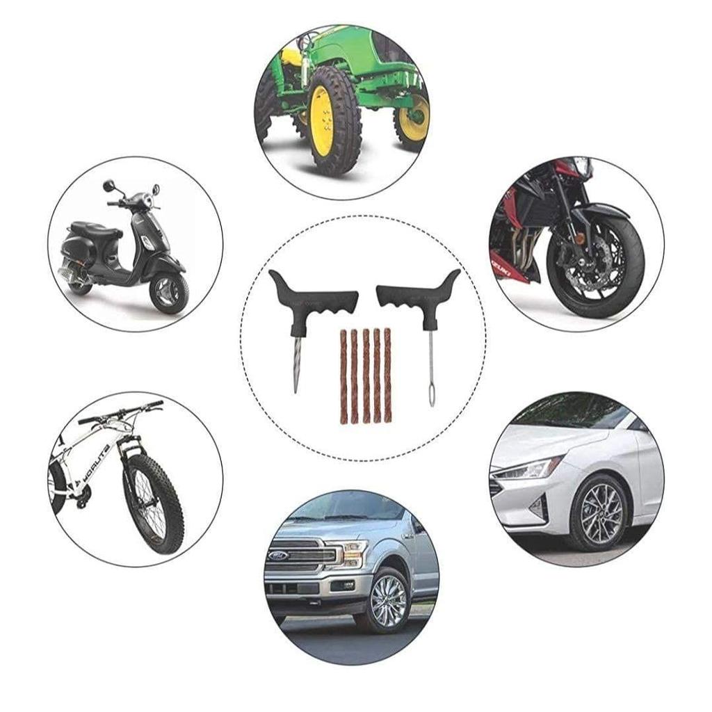 8-in-1 Tubeless Tyre Puncture Repair Kit for Car, Bike, Scooter & SUV – Universal Emergency Flat Tire Fix Tool Set with Storage Bag (Assorted)