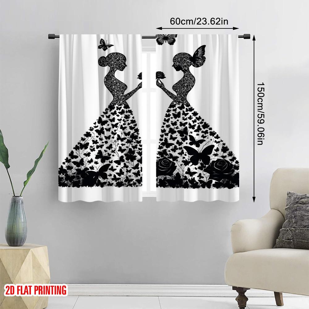 2 Stück, 2D-Flachdruck Vorhänge Rollos Schmetterlings-Zwillinge Vielseitiges Polyester (ohne Stange) Innendekorationen – Ideal für