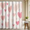 Heart-Patterned Shower Curtain With 12 Hooks, Polyester Fabric, Machine Washable, Suitable For Bathroom Dcor.