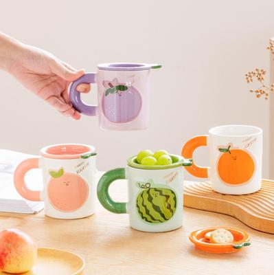 Summer Fruit Ceramic Cup with Lid Mug Couple Coffee Cup Student Drinking Water Cup Breakfast Cup Gift Box