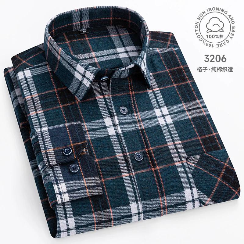 Camisas de Franela a Cuadros Para Hombre Manga Larga 100% Algodón Moda Casual Suave Ajuste Estándar Hombre Blusa Ropa Bolsillo Talla Grande 7XL 8XL