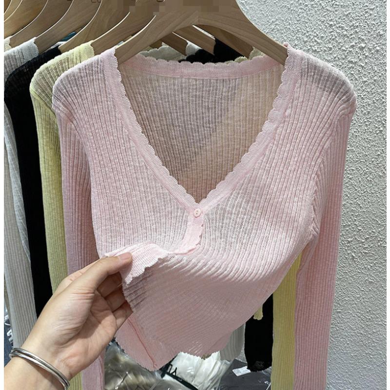 Knitted Cardigan Women's Summer Thin, Short Top, Air-conditioned Shirt, Shawl, Ice Silk Long-sleeved Sunscreen Jacket