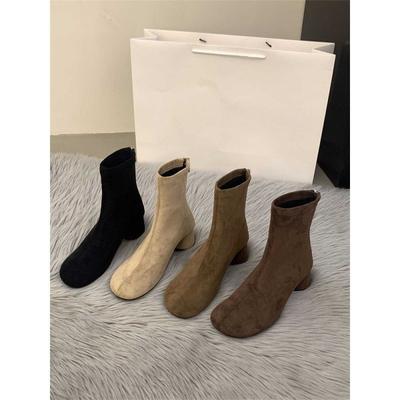 High Heel Suede Skinny Short Boots Women's Season Brown Martin Boots French Small Ankle Boots