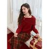 Women's Festive Red 3D Floral Alpaca Blend Sweater