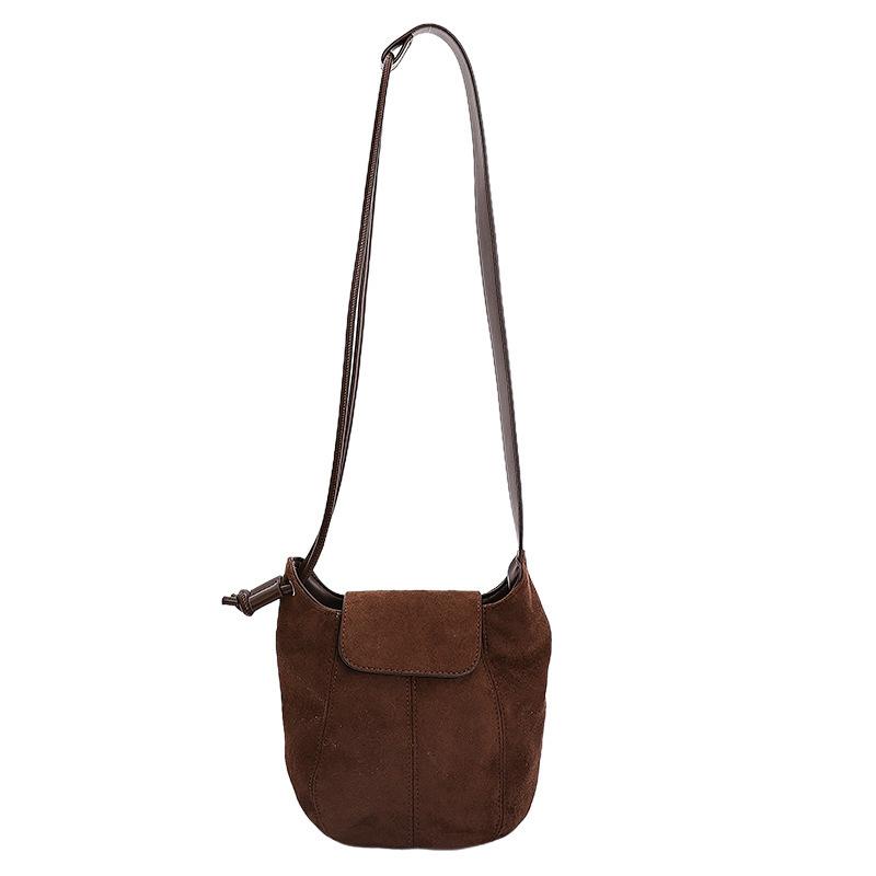 PU Suede Bucket Bag Women's Crossbody Shoulder Tote with Drawstring Closure Fashion Mini Handbag