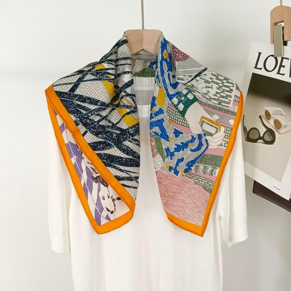 63Cm Retro Printed 30% Silk 70% Wool Scarf Suitable For All Seasons Scarf For Women Double-Sided Scarfs Neck Gaiter Shawl Hijab