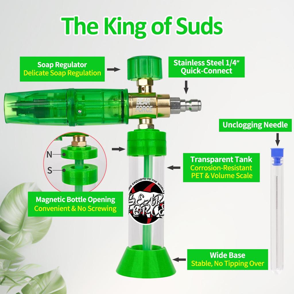 BEAR FORCE Pressure Magnetic Suction Mini Foam Cannon Pro with 1/4 Quick Connector, Pressure Washer 360° Adjustable Snow Foam Lance