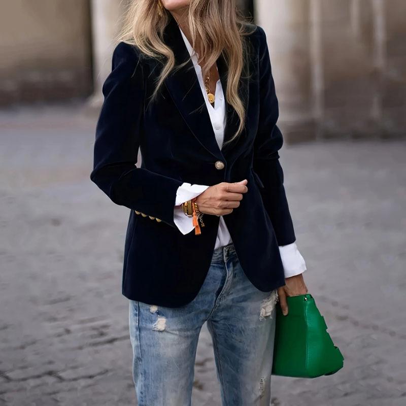 Giacca Blazer in Velluto da Donna, 4 Colori, Design Senza Tasche, Vestibilità Slim