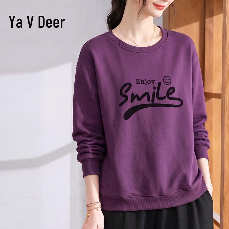 Yalu Women's Crew Neck Printed Long Sleeve Casual Sweatshirt
