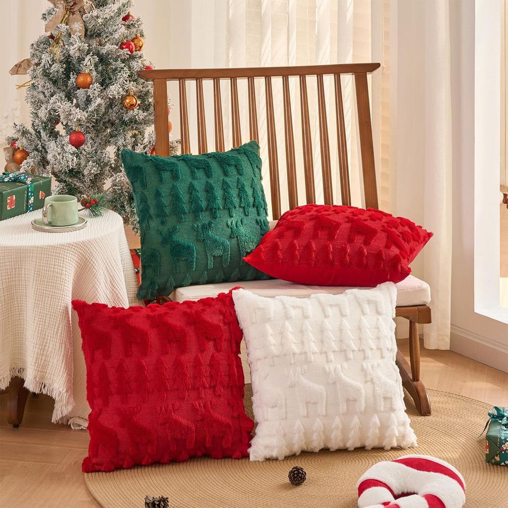 Christmas Pillowcase, Plush Snowflake, Christmas Tree, Embroidered Wool, Living Room Sofa Cushion, Holiday Party Decoration Pillow Cover