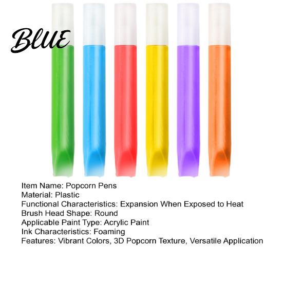 Puffy Texture Art Craft Materials Pens 3D Colors Popcorn Pens 6 Relief Pen for School