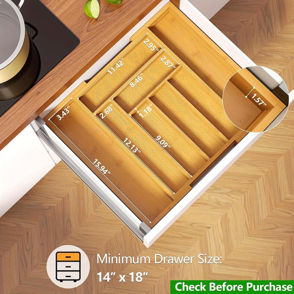 Expandable Bamboo Drawer Organizer - Adjustable Tray for Cutlery, Kitchen, Desk. Versatile & Neat.