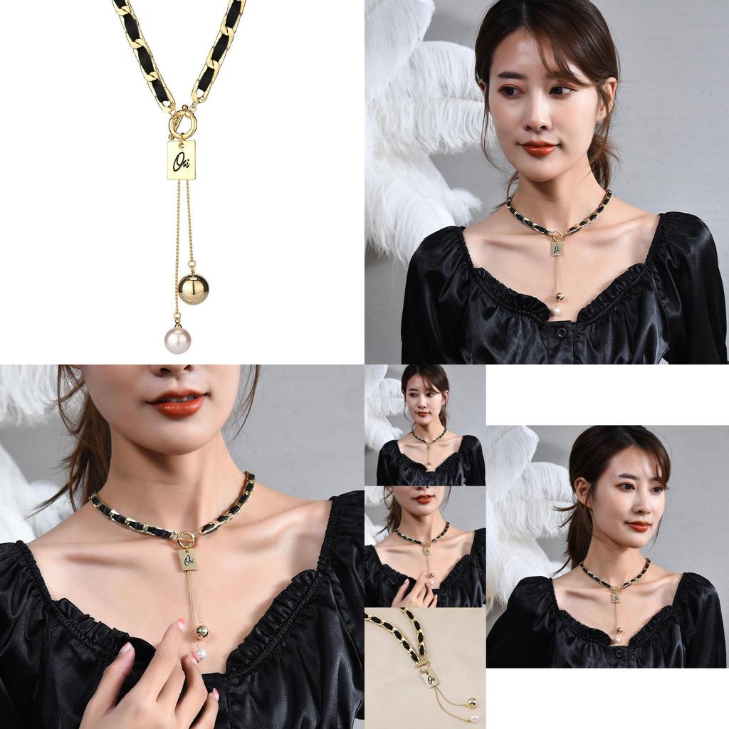 Elegant Koreansk Stil Y-formad Pärlhalsband för Kvinnor Vintage Flätat Modeaccessoar