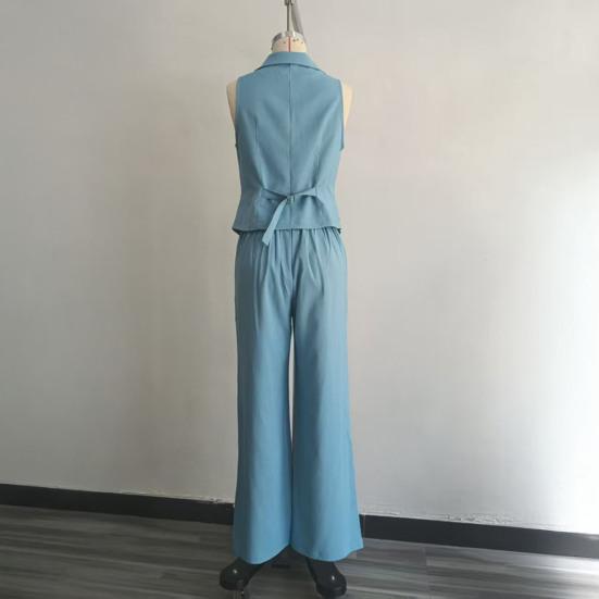 Damen Sommer 2-teilige Business Work Outfits, Ärmellose Hemdweste und Weite Hosen Passendes Set