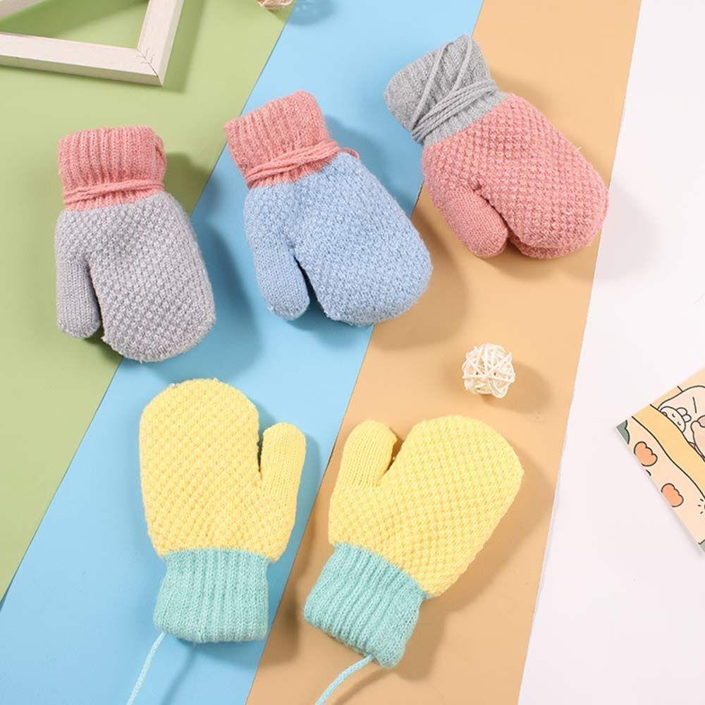 Children Hanging Neck Soft Cute Kids Gloves Knitted Mittens Thick Warm For 2-6 Years Old