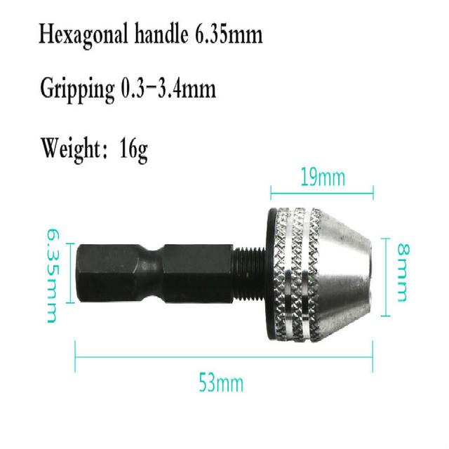 Hex Drill Bits Adapter Keyless Shaft Chuck Clamp 0.3-8 Mm Electric Motor Shaft Mini Chuck Fixture 1/4 ''Hex Shank Drill Chuck