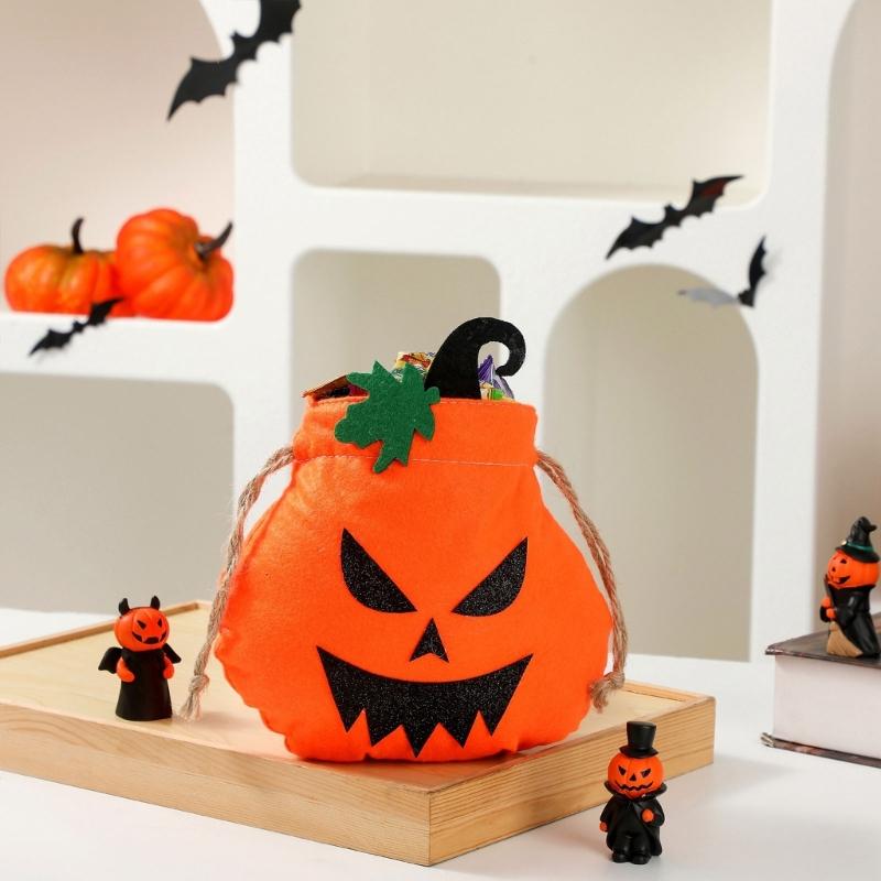 Pumpkin Shape Trick or Treats Bag Halloweens Candy Collector With Soft Handle for Holiday Accessory Storage Pouch