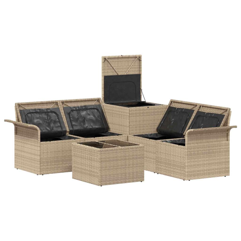 Sofa Set 6 pcs. 4 Seater Beige and Light Grey