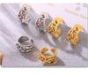 Qiong Yao Mixed Color Cubic Zirconia Open Ring C-shaped Earrings, 18K Gold Plated Stainless Steel Jewelry Set for Women