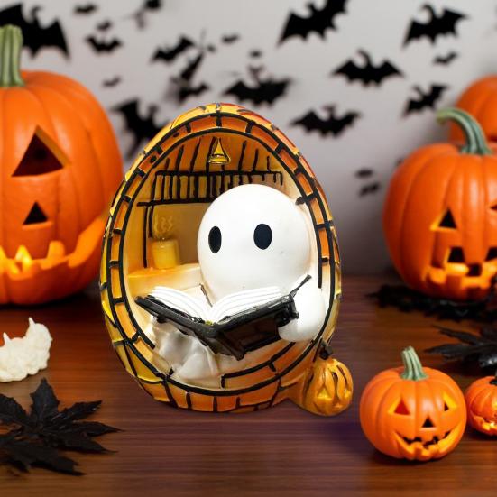 Halloween Ghost Night Light Ghost Reading Book Bedside Lamp Ghost Decoration Tabletop Lamp for Halloween Party or Bedroom Decor