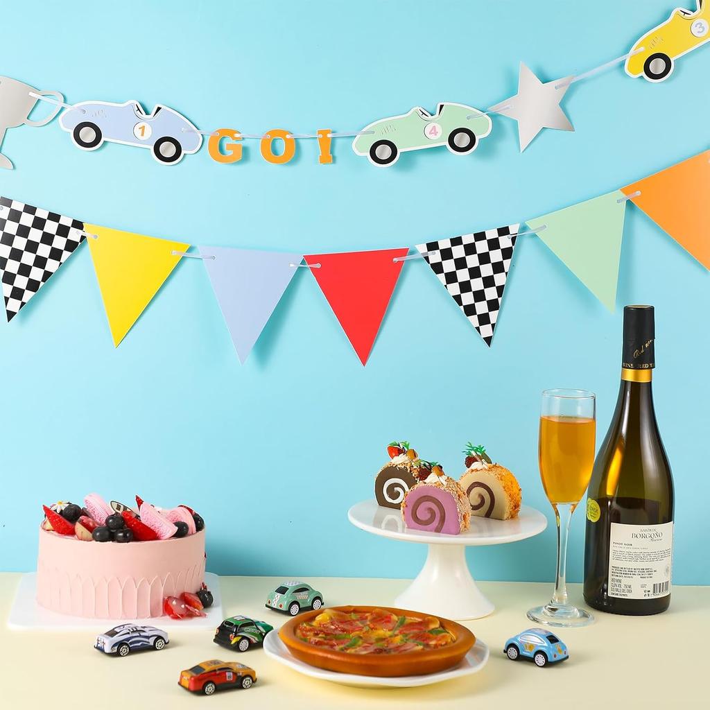 2 Pack Vintage Race Car Party Banners 7.22 ft Race Car Birthday Party Decorations Birthday Supplies