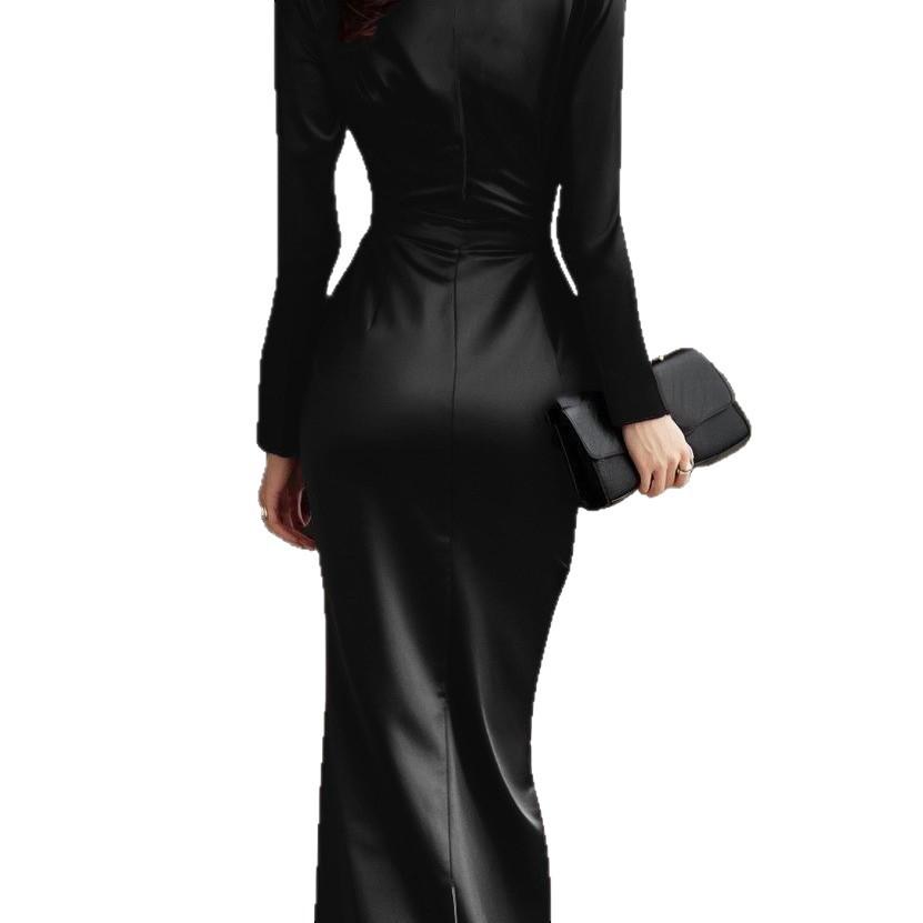 Neues langes Abendkleid für Damen im Frühling und Sommer: Langes A-Linien-Kleid mit tiefem V-Ausschnitt und taillierter Silhouette für elegante, formelle Anlässe