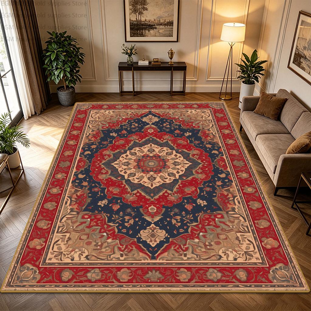 Retro Persian Style Carpet Luxury Living Room Large Area Rug Bohemian Floral Non-slip Washable Soft Fluffy Floor Mat for Bedroom