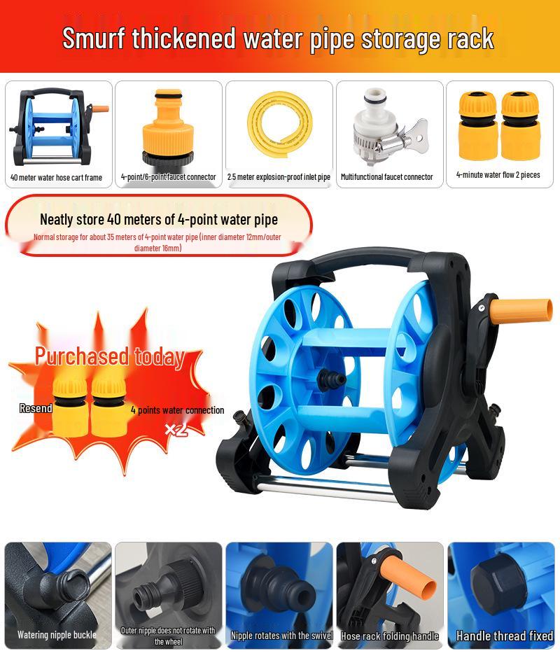 30m Water Hose Reel Cart & Garden Water Gun with 4-Point Storage Rack