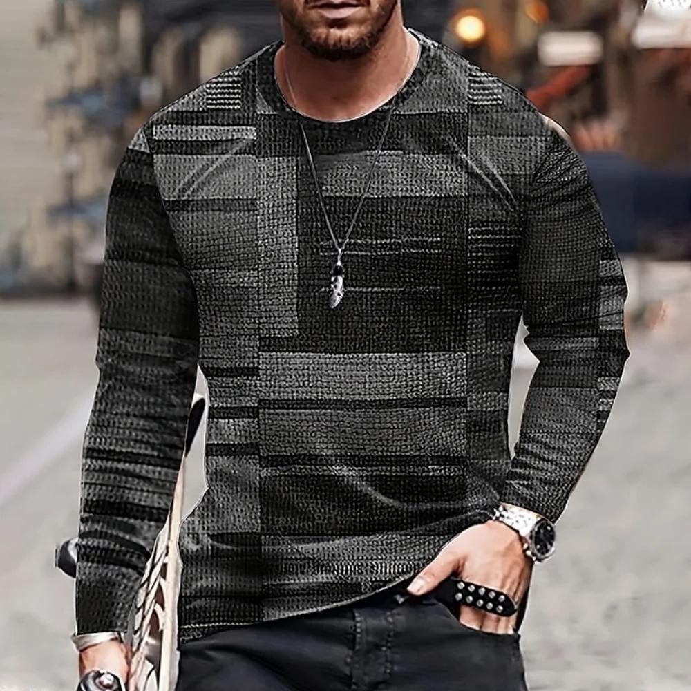 Herren Winter Langarm T-Shirt Vintage Plaid Print Muster Casual Street Tops Atmungsaktive Herren Schnelltrocknende Kleidung Tägliches Top