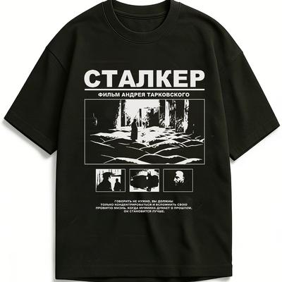 Unisex Schwarz Gemustertes T-Shirt Andrei Tarkovsky Sci-Fi-Film Inspiriertes Unisex-T-Shirt Sommer Neu Unisex Freizeit-T-Shirt
