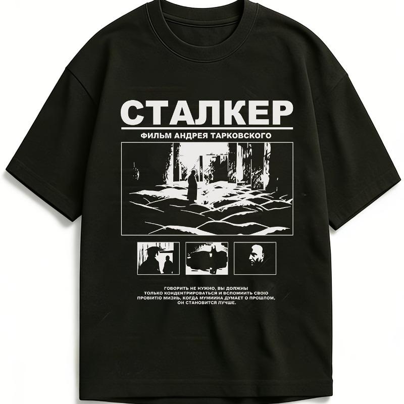 Unisex Schwarz Gemustertes T-Shirt Andrei Tarkovsky Sci-Fi-Film Inspiriertes Unisex-T-Shirt Sommer Neu Unisex Freizeit-T-Shirt