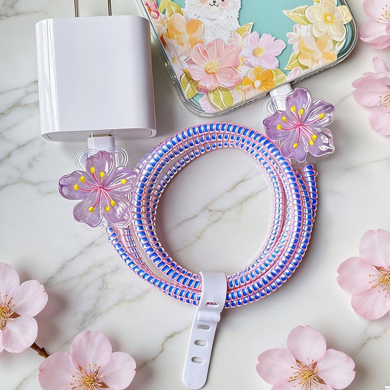 Colorful Floral Laser Printed Round Charger Cable Protector Universal Type-C Data Line Anti-break Protective Sleeve