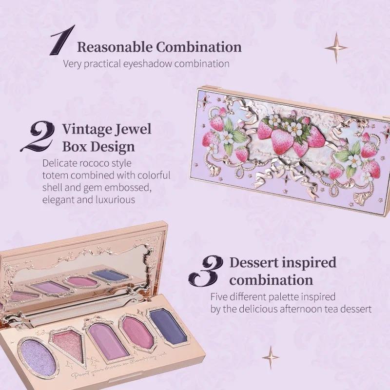 Flower Knows Fard de pleoape Pressed Glitter Căpșuni Rococo 5 Culori Textură Cremă Bronz Natural Farduri de ochi Cosmetice