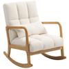 Rocking Armchair 90°-130° with Lumbar Cushion Upholstered In Sherpa Fabric, 64.5x82x89 Cm, White and Wood Colour