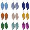 Fashion 3 Layer Stackable Glitter Faux Leather Teardrop Earrings For Women PU Leaf Shaped Lightweight Dangle Earrings Zircon