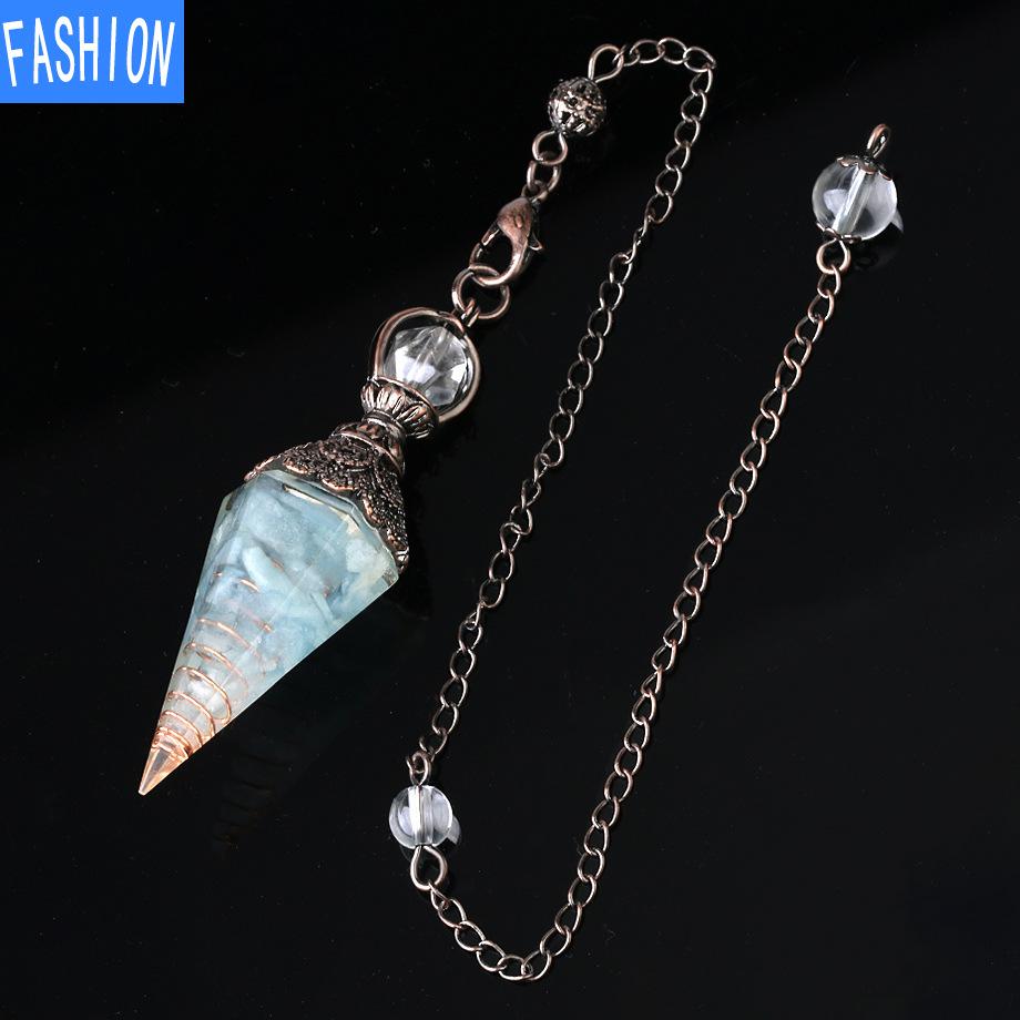 Colorful Crystal Pendulum Bronze Fashion Natural Gravel Resin Spring Hexagonal Cone Pendant